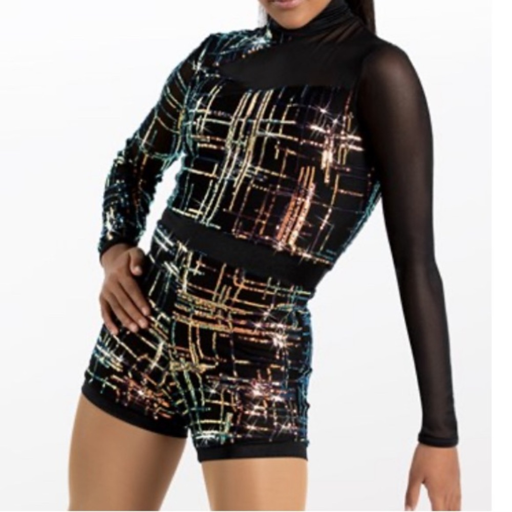 Weissman mesh and sequin biketard. Size large child.